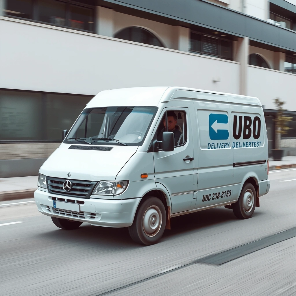 A fast delivery truck in motion, symbolizing quick shipping.