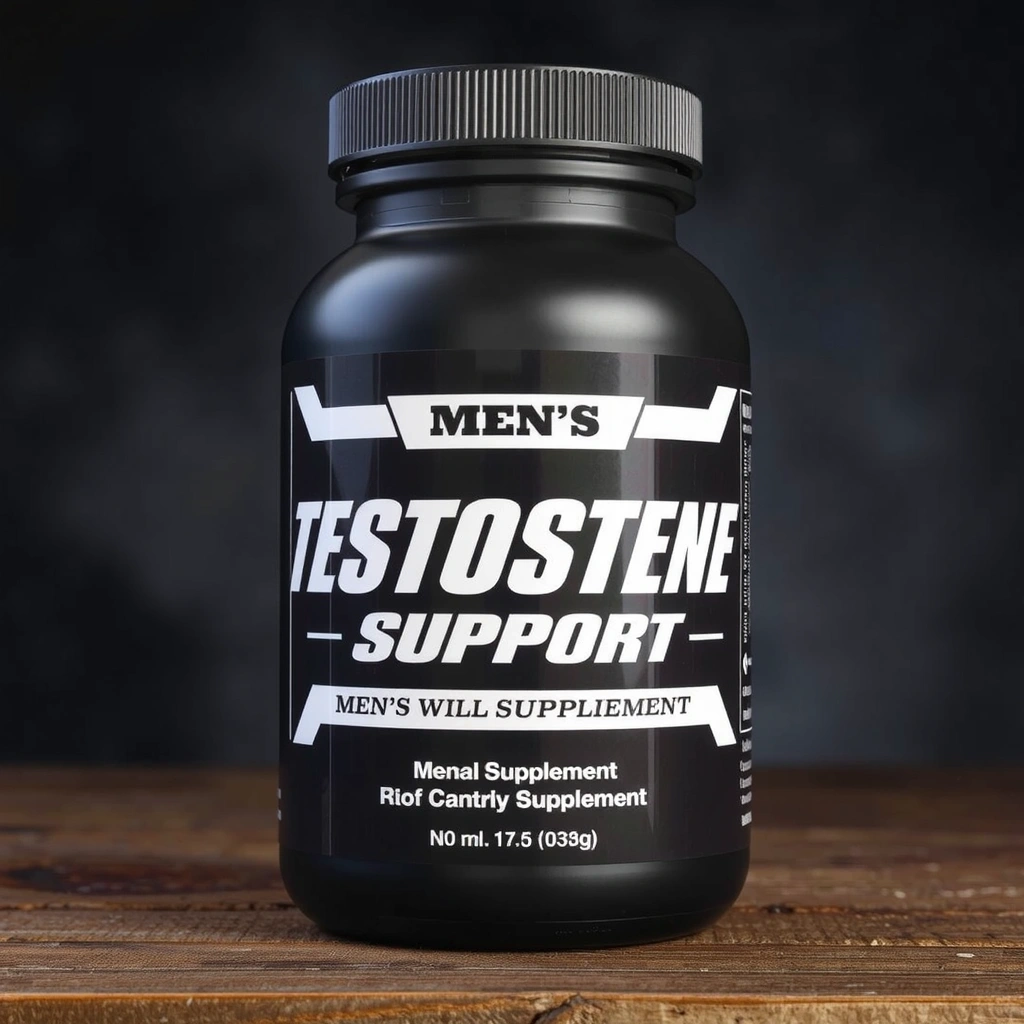 A bottle of men's testosterone support supplement.